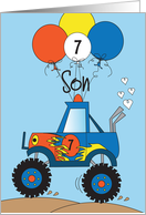 Hand Lettered 7th Birthday for Son Monster Truck with Balloons card