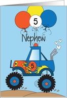 Hand Lettered 5th Birthday for Nephew Monster Truck with Balloons card