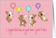 Congratulations on New Great Niece, Four Bears & BABY Balloons card