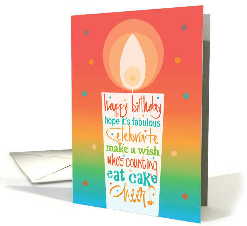 Hand Lettered Birthday with Huge Candle Wishes & Confetti card