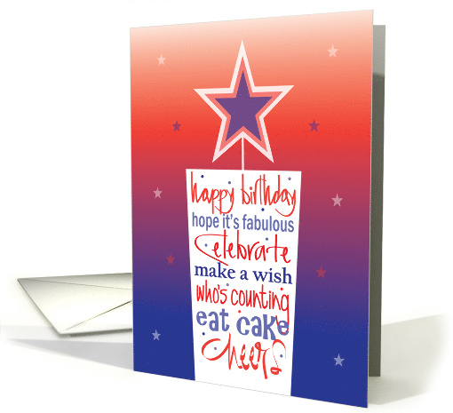 Birthday on July 4th Huge Candle Wishes, with Hand Lettering card
