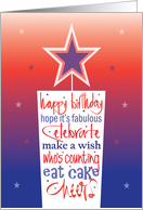 Birthday on July 4th Huge Candle Wishes, with Hand Lettering card