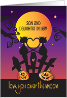 Halloween Son and Daughter in Law Two Cats Love you Over the Moon card