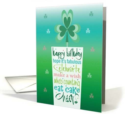 St. Patrick's Birthday, Huge Candle filled with Birthday Words card