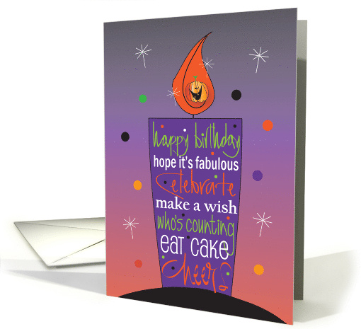 Hand Lettered Halloween Birthday Candle with Birthday Wording card
