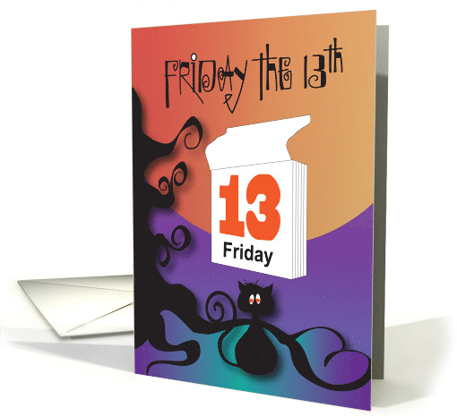 Hand Lettered Friday the 13th with Black Cat and Calendar Page card