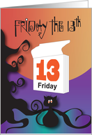 Hand Lettered Friday the 13th with Black Cat and Calendar Page card