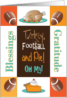 Thanksgiving with Turkey, Football & Pie, Oh My with Hand Lettering card