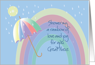 Bridal Shower Great Niece, Rainbow, Umbrella & Silver Rain Drops card