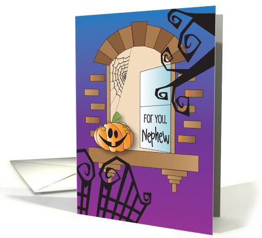 Halloween for Nephew While Away at College with Window Scene card