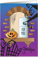 Halloween for Grandson While Away at College with Window Scene card