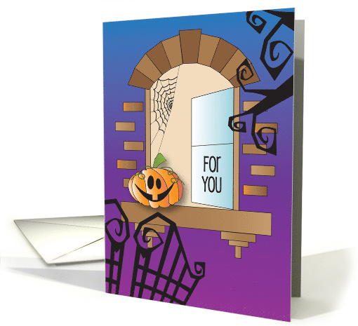 Halloween to Someone Away at College with Pumpkin in Brick Window card