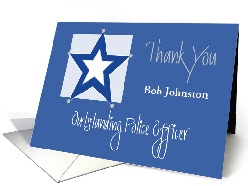 Police Officer Custom Name Thank You, Blue Star & Hand Lettering card