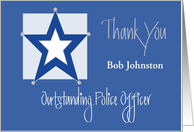 Police Officer Custom Name Thank You, Blue Star & Hand Lettering card