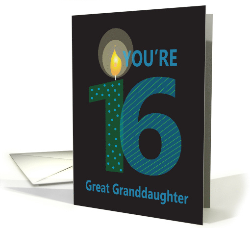 16th Birthday Great Granddaughter, Overlapping Numbers & Candle card