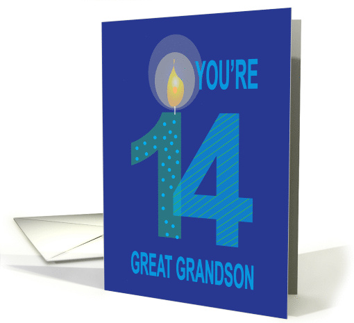 14th Birthday Great Grandson, Overlapping Numbers & Candle card