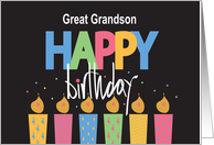 Birthday for Great Grandson, Patterned Candles & Bright Colors card