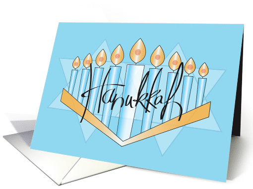 Hand Lettered Hanukkah Menorah, Blue and White Candles card (1491868)