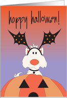 Halloween Dog with Bat Headband, Large Jack O’ Lantern card