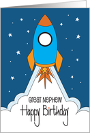 Hand Lettered Birthday for Great Nephew with Colorful Rocket Ship card