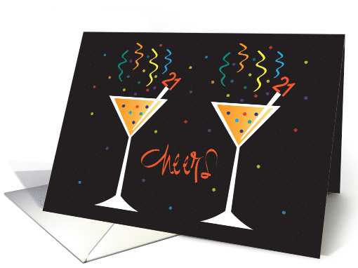 Birthday for 21 Year Old Twins, Two Cheers Glasses with 21 card