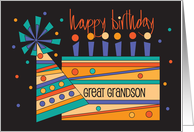 Hand Lettered Birthday for Great Grandson Birthday Cake and Party Hat card