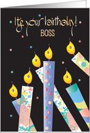 Hand Lettered Birthday for Boss with Decorated Candles and Confetti card