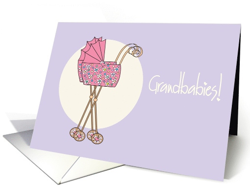 Becoming Grandparents to Two Grandbabies, with two pink strollers card