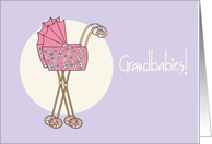 Becoming Grandparents to Two Grandbabies, with two pink strollers card