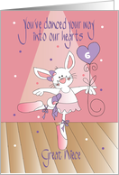 Hand Lettered Birthday for Great Niece Ballet Bunny with Custom Age card