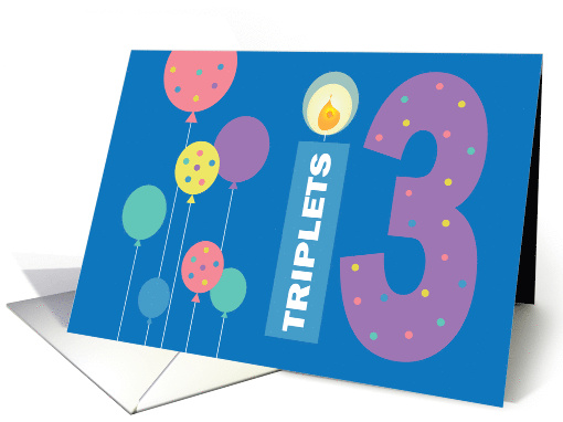 Triplet Birthday for 13 Years Old, with Balloons, Candle... (1498326)