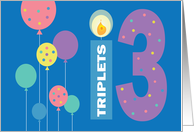 Triplet Birthday for 13 Years Old, with Balloons, Candle & Numbers card