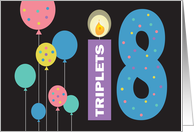 Triplet Birthday for 18 Years Old, with Balloons, Candle & Numbers card
