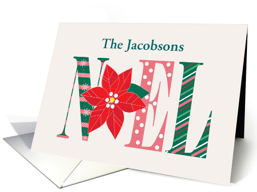 Christmas Noel, Personalized Large Patterned Letters & Poinsettia card