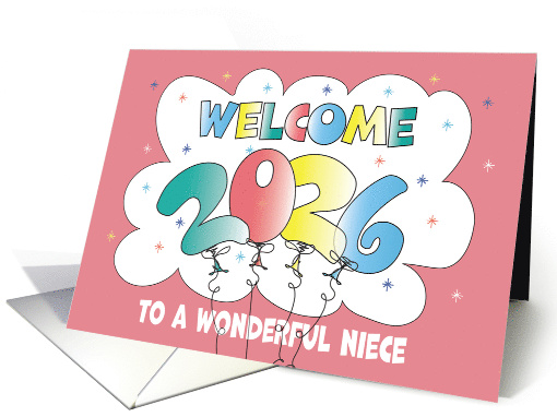 New Year's 2026 for Niece Colorful Balloon Date with Twinkles card