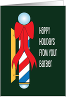 Christmas from Barber to Customers & Clients, Barber Pole & Red Bow card