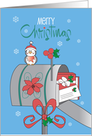 Hand Lettered Christmas from Letter Carrier with Decorated Mailbox card