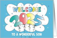 New Year’s 2025 for Son Exploding Colorful Balloon Date and Twinkles card