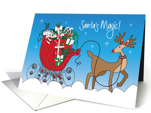 Hand Lettered Christmas Santa's Magic with Reindeer & Red Sleigh card