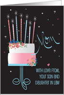 Birthday for Mother, From Son & Daughter in Law, with Stacked Cake card