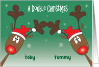 A Double Christmas for Twin Boys, Custom Name Reindeer card