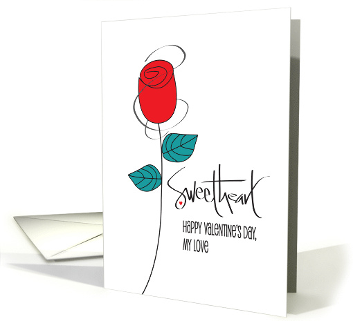 Hand Lettered Valentine for Sweetheart with Long Stem Red Rose card