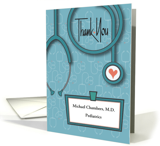 Doctors' Day 2024 Thank You Custom Name Tag Stethoscope & Heart card