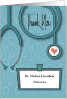 Doctors’ Day 2024 Thank You Custom Name Tag Stethoscope & Heart card