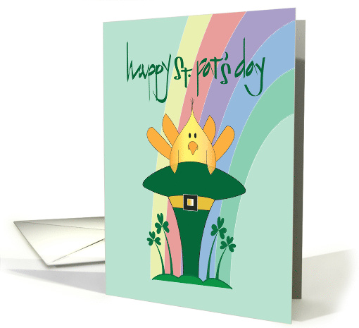 St. Patrick's Day for Kids, Bird in Leprechaun Hat & Rainbow card
