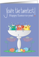 Easter for Her To a Sweet Lady Three Birds in Spring Bird Bath card