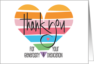 Hand Lettered Rainbow Striped Heart Thank You to Outstanding Volunteer card