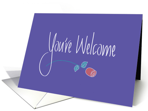 You're Welcome, Hand Lettering with Long Stem Coral Rose card