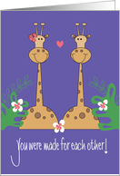 Engagement Congratulations, Giraffes in Love with Hand Lettering card