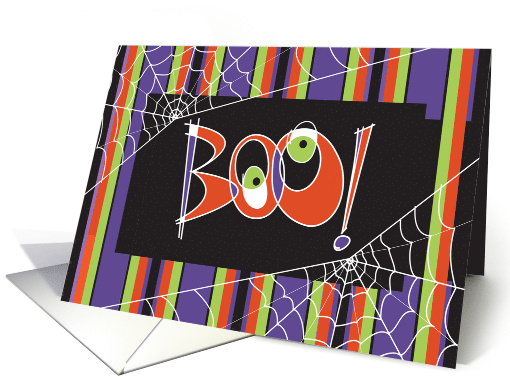 Hand Lettered Striped Boo Halloween Party Invitation with... (1518980)
